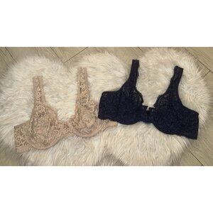 2 Maidenform DM9600 Modern Beauty Lace Demi Bras Underwire Womens 38B Beige Blue